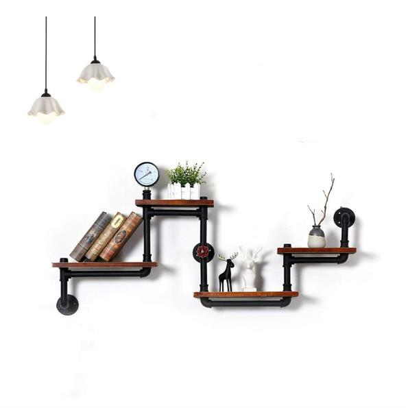 工业漂浮管墙架乡村木架4层梯子悬挂书架实木卧室办公室铁艺花架