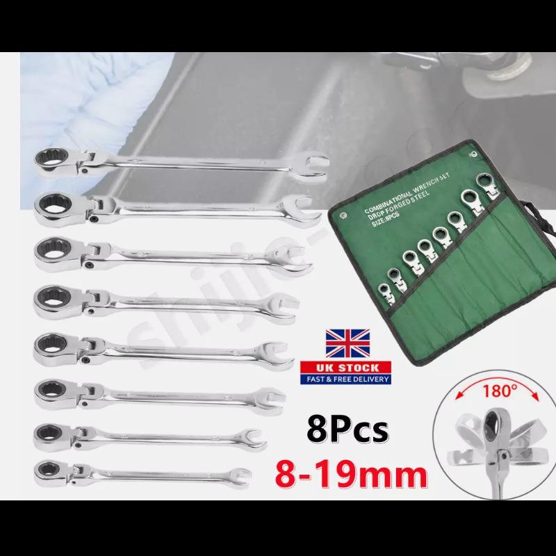180度转向活头棘轮扳手8件套手动工具大全汽修船舶家用工具