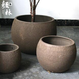 椭圆粗陶花盆圆形陶罐大码陶缸加大口径室内外阳台收口盆组合花盆