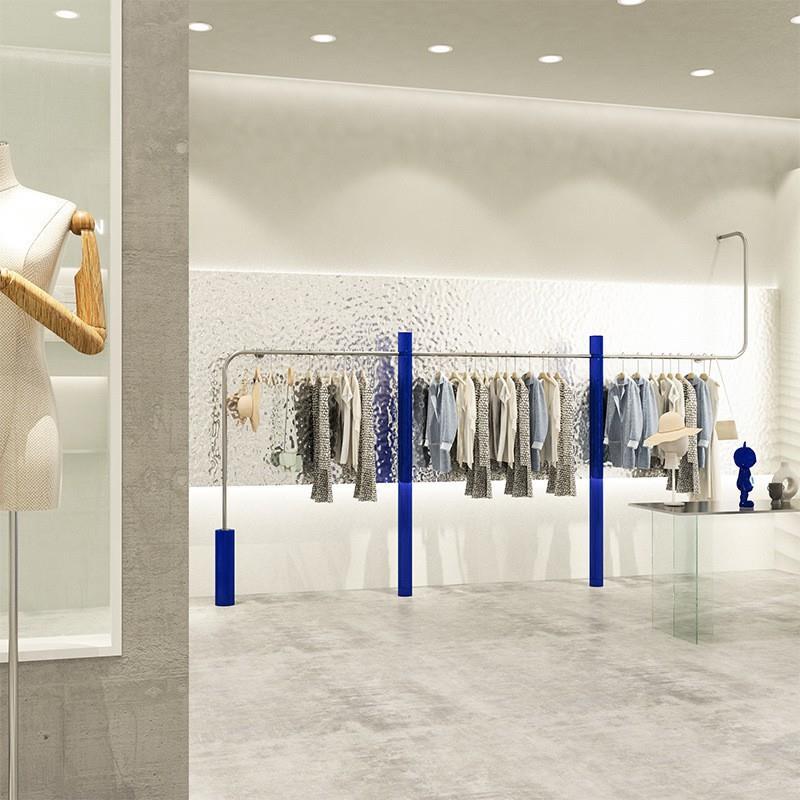 服装店展示架不锈钢拉丝银上墙陈列货架女装童装店亚克力挂衣架子