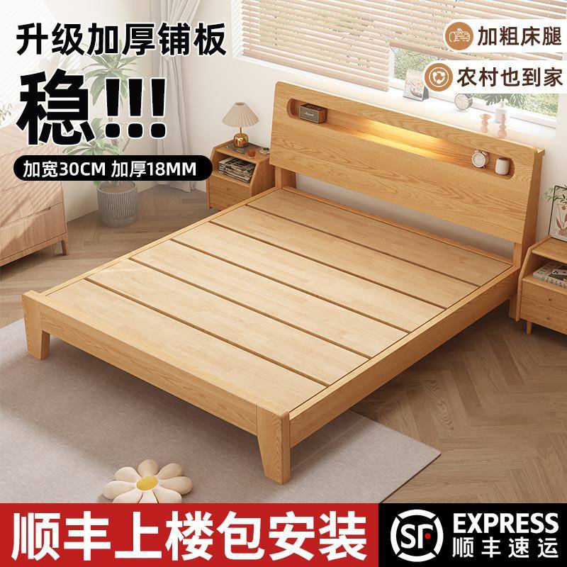 my实木床现代简约家用1.5米双人床加厚1.8米主卧经济型出租房单人