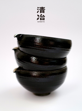 【夜雪】抹茶碗400-450ml景德镇手作黑色粉引化妆土打抹茶工具