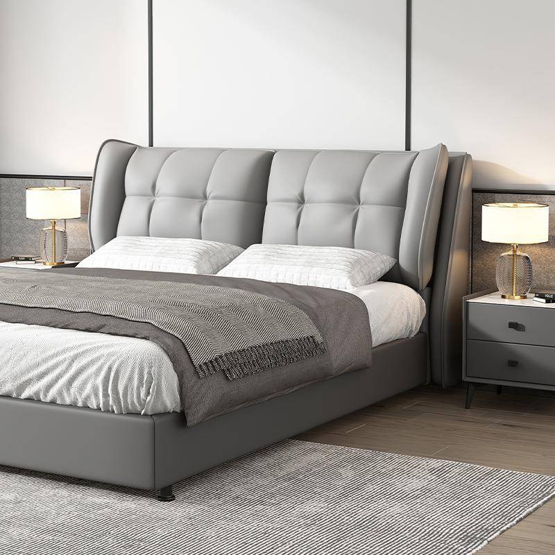 实木轻奢床头板软包现代简约落地床靠背单买新款床头猫爪皮可