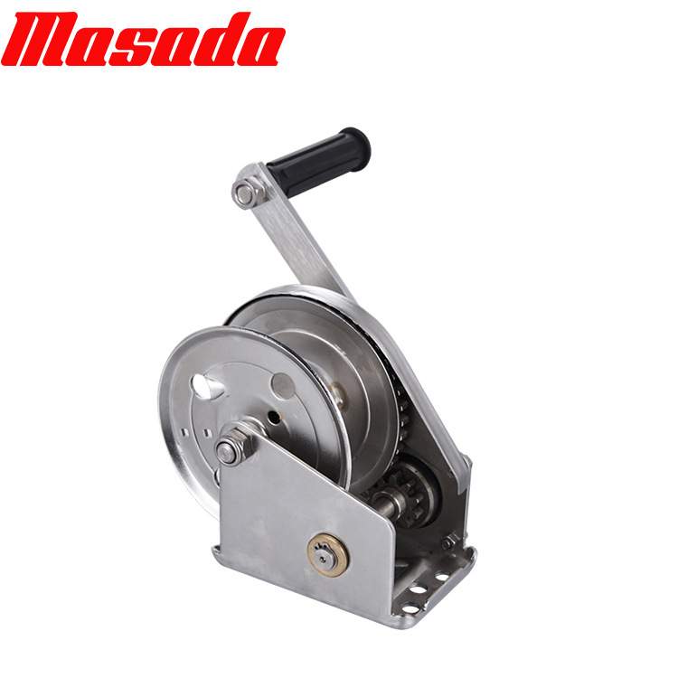 MASADA双向自锁手摇绞盘1200磅2600磅带刹车304不锈钢手动绞盘