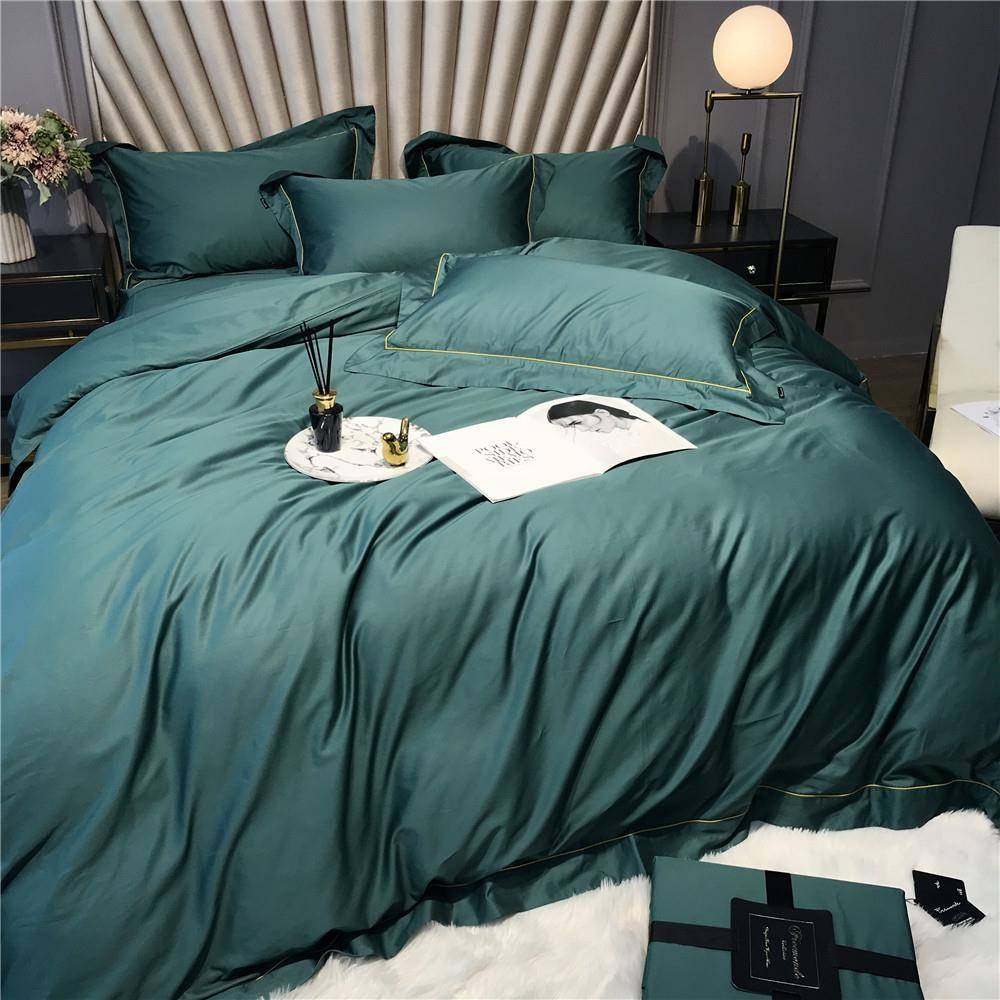 意大利埃及长绒棉贡缎四件套简约纯色全棉刺绣轻奢素色床品