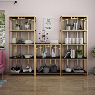 现代轻奢简易书柜铁艺博古架简约落地客厅隔板置物架陈列品展示架