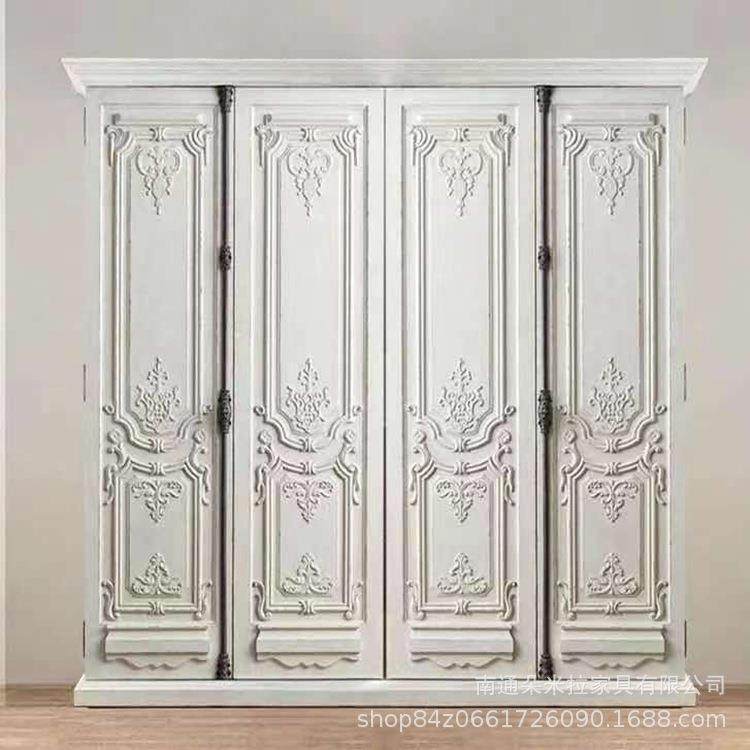 美式乡村复古原木实木雕花两门衣柜高端奢华成人四门储物柜