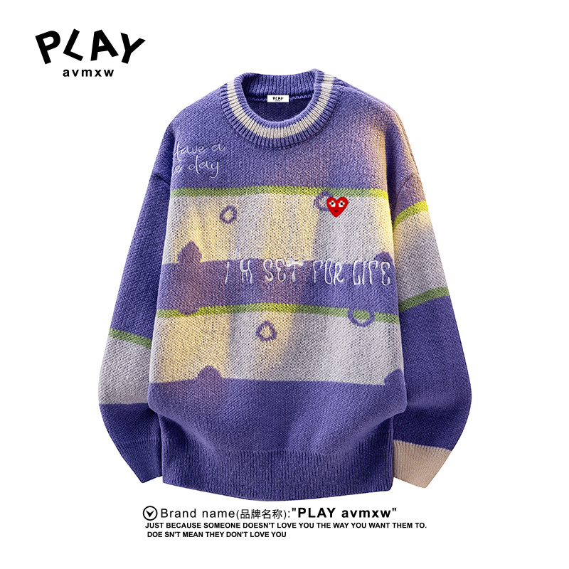 PLAYAVMXW宽松撞色条纹圆领毛衣