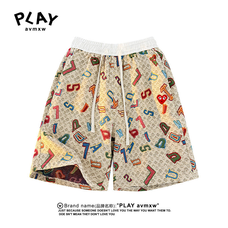 PLAY AVMXW 官方短裤美式字母提花夏季宽松休闲街头风男女五分裤