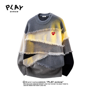 PLAY AVMXW 官方针织衫秋冬季新款情侣同款宽松休闲拼色圆领毛衣