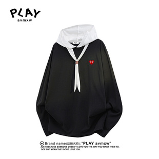 新款 官方体恤秋冬季 情侣款 时尚 上衣 PLAY 休闲拼色连帽长袖 AVMXW