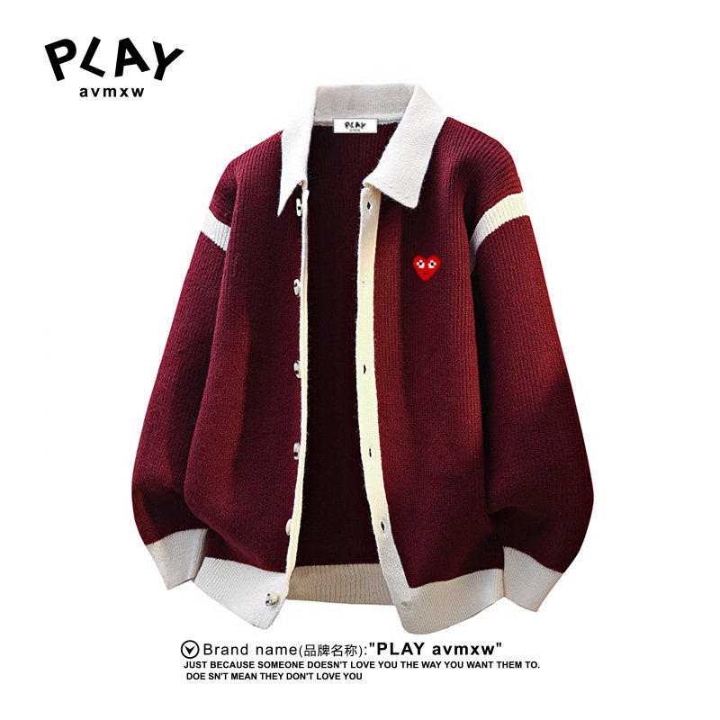 PLAY AVMXW 官方开衫针织衫秋冬季新款情侣款潮牌休闲POLO领外套