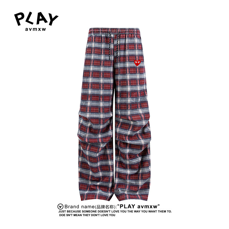 PLAY AVMXW 官方休闲裤秋冬季情侣款潮牌时尚宽松灯芯绒格子长裤