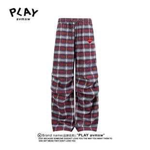 秋冬季 官方休闲裤 情侣款 潮牌时尚 PLAY 宽松灯芯绒格子长裤 AVMXW