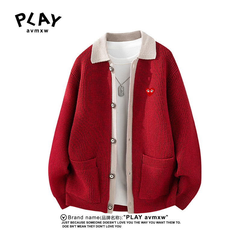 PLAYAVMXW休闲翻领假两件毛衣
