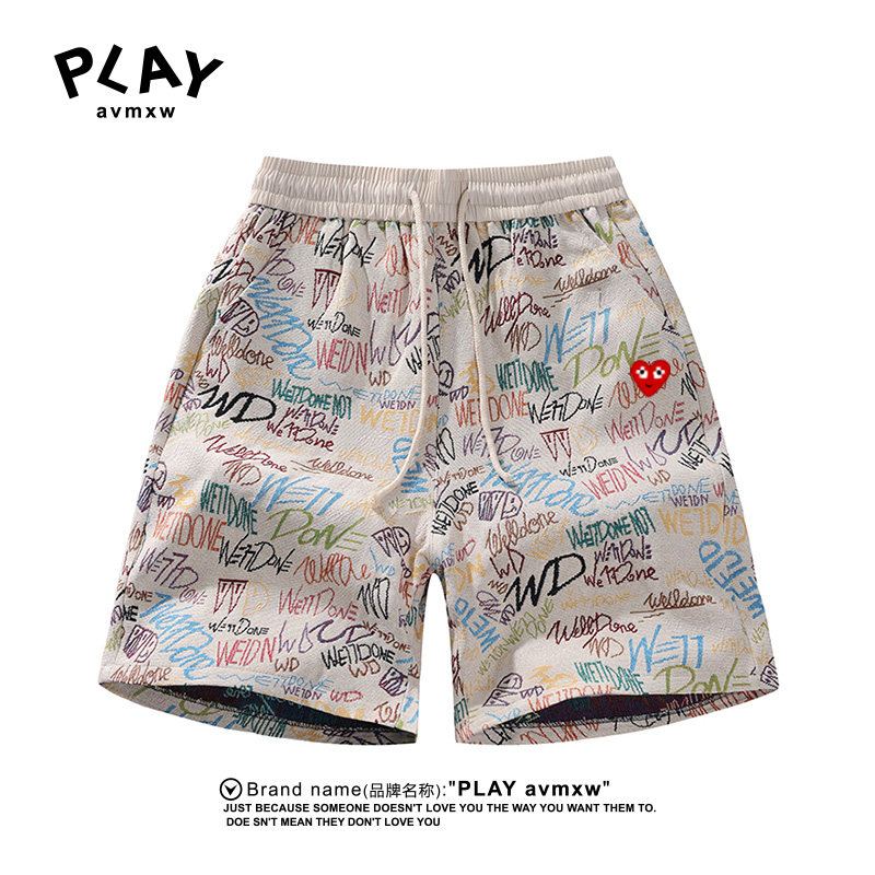 PLAY AVMXW 官方短裤夏季字母涂鸦针织五分裤新款美式休闲沙滩裤
