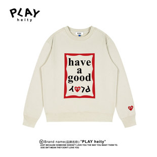 PLAY HEITY 官方圆领卫衣男女秋冬爱心刺绣情侣潮牌宽松印花上衣