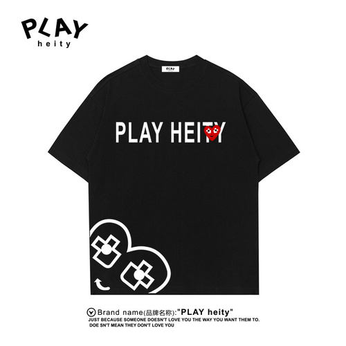 PLAY HEITY 官方纯棉爱心印花短袖T恤男夏季无性别半袖情侣装上衣