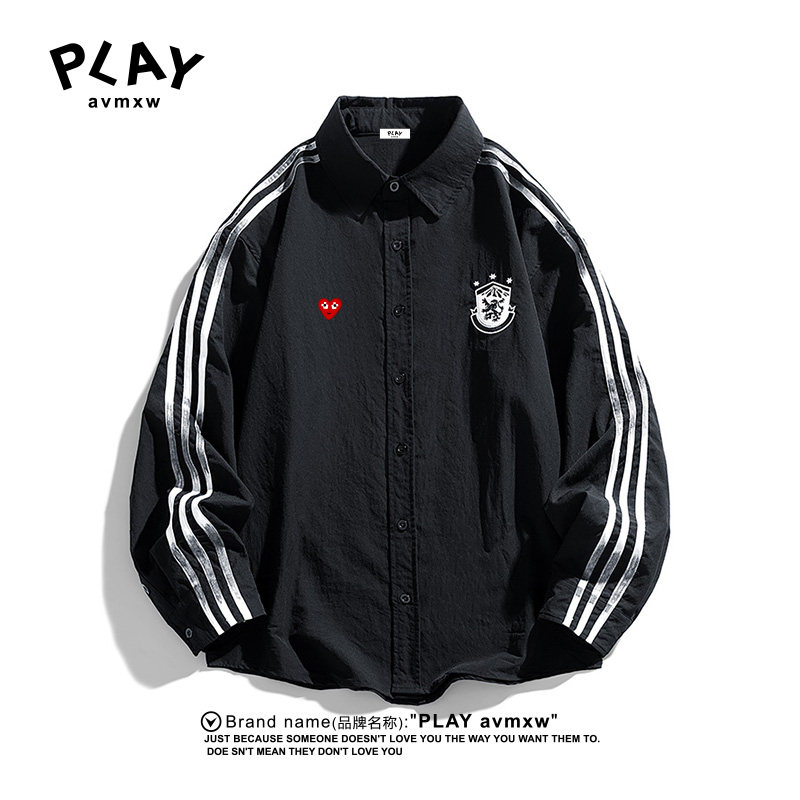 PLAYAVMXW时尚宽松条纹脏染衬衣