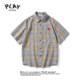 新款 PLAY 夏季 官方衬衫 宽松情侣潮牌复古格子休闲男女衬衣 AVMXW