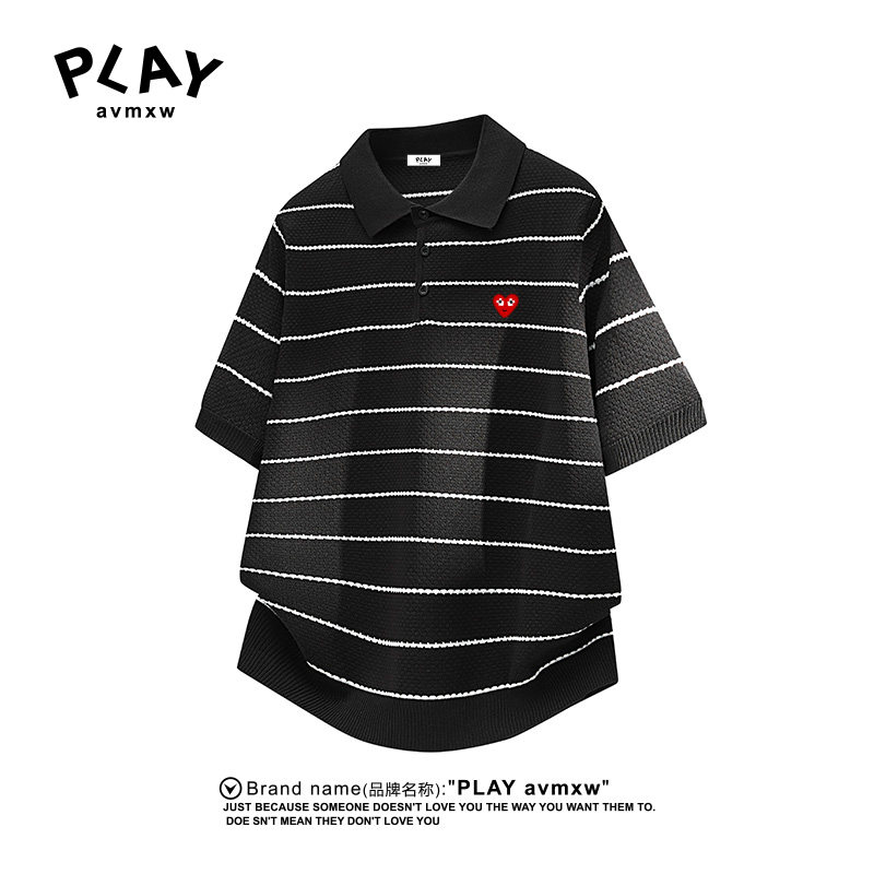 PLAYAVMXW条纹透气短袖针织衫