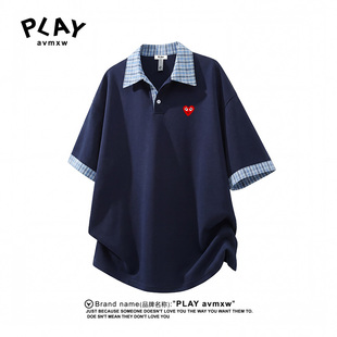 PLAY AVMXW 官方短袖POLO衫美式格纹拼接翻领t恤男2026年夏季上衣
