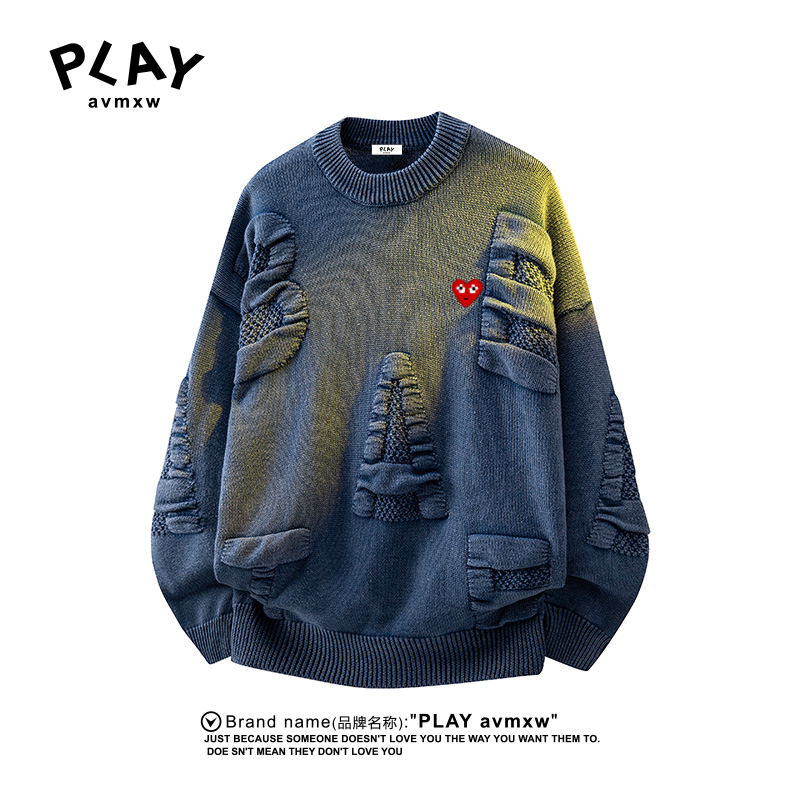 PLAYAVMXW宽松休闲圆领水洗毛衣
