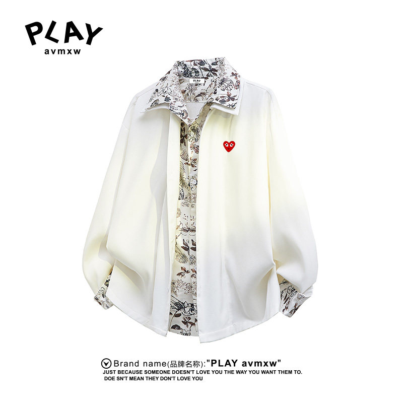 PLAY AVMXW 官方长袖衬衫秋冬季新款情侣款印花领翻领假两件衬衣