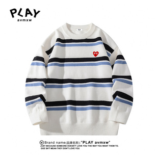AVMXW 情侣同款 官方套头针织衫 新款 休闲条纹圆领毛衣 秋冬季 PLAY