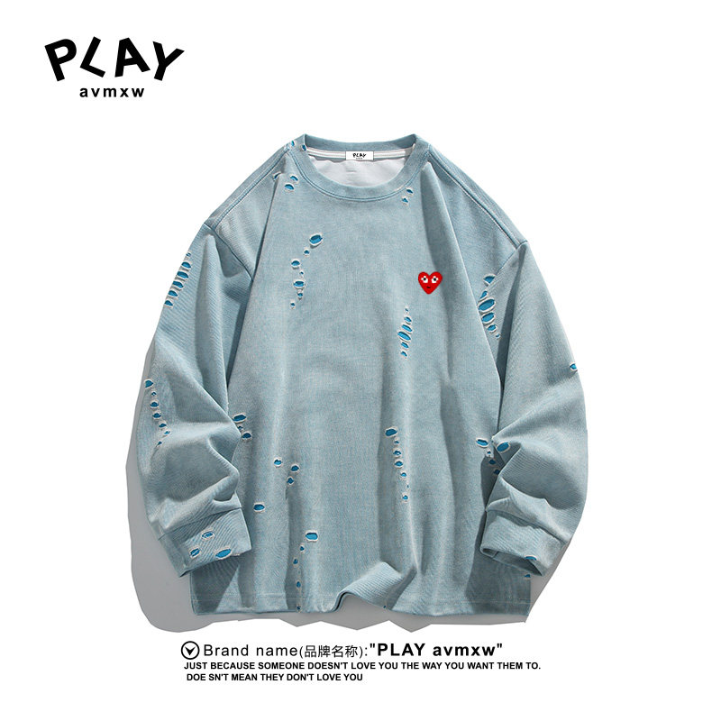 PLAYAVMXW时尚休闲破洞圆领上衣