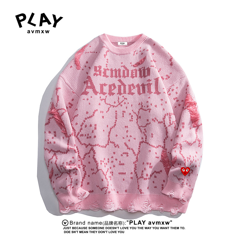 PLAYAVMXW宽松简约破洞圆领毛衣