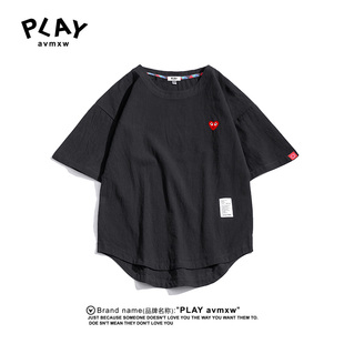 AVMXW 前短后长宽松大码 官方短袖 情侣同款 休闲T恤 2025年夏季 PLAY
