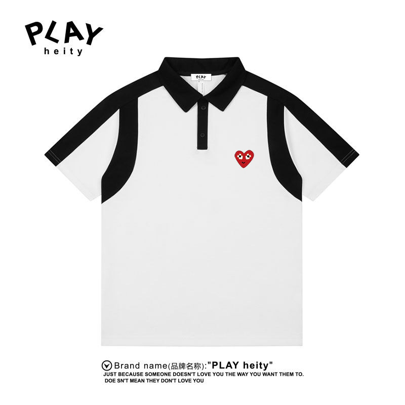 PLAY HEITY 官方POLO衫男女爱心刺绣夏季新款透气宽松情侣翻领T恤
