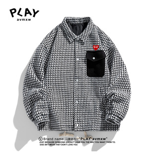 韩版 PLAY 男女新款 官方夹克秋冬季 潮情侣休闲百搭毛呢外套 AVMXW