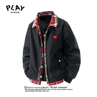 AVMXW 男女同款 官方开衫 新款 假两件拼接格子外套 夹克秋冬季 PLAY
