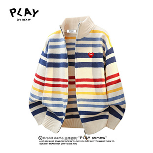 针织衫 官方开衫 秋冬季 新款 潮牌插色条纹外套 PLAY 情侣同款 AVMXW