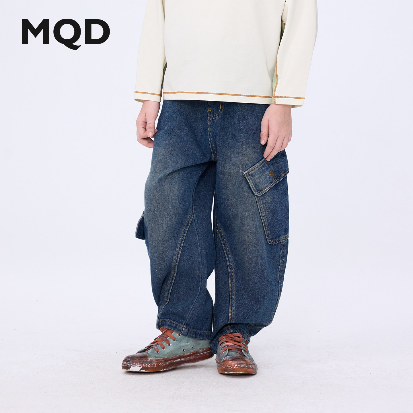 MQD男童美式工装阔腿牛仔裤图片