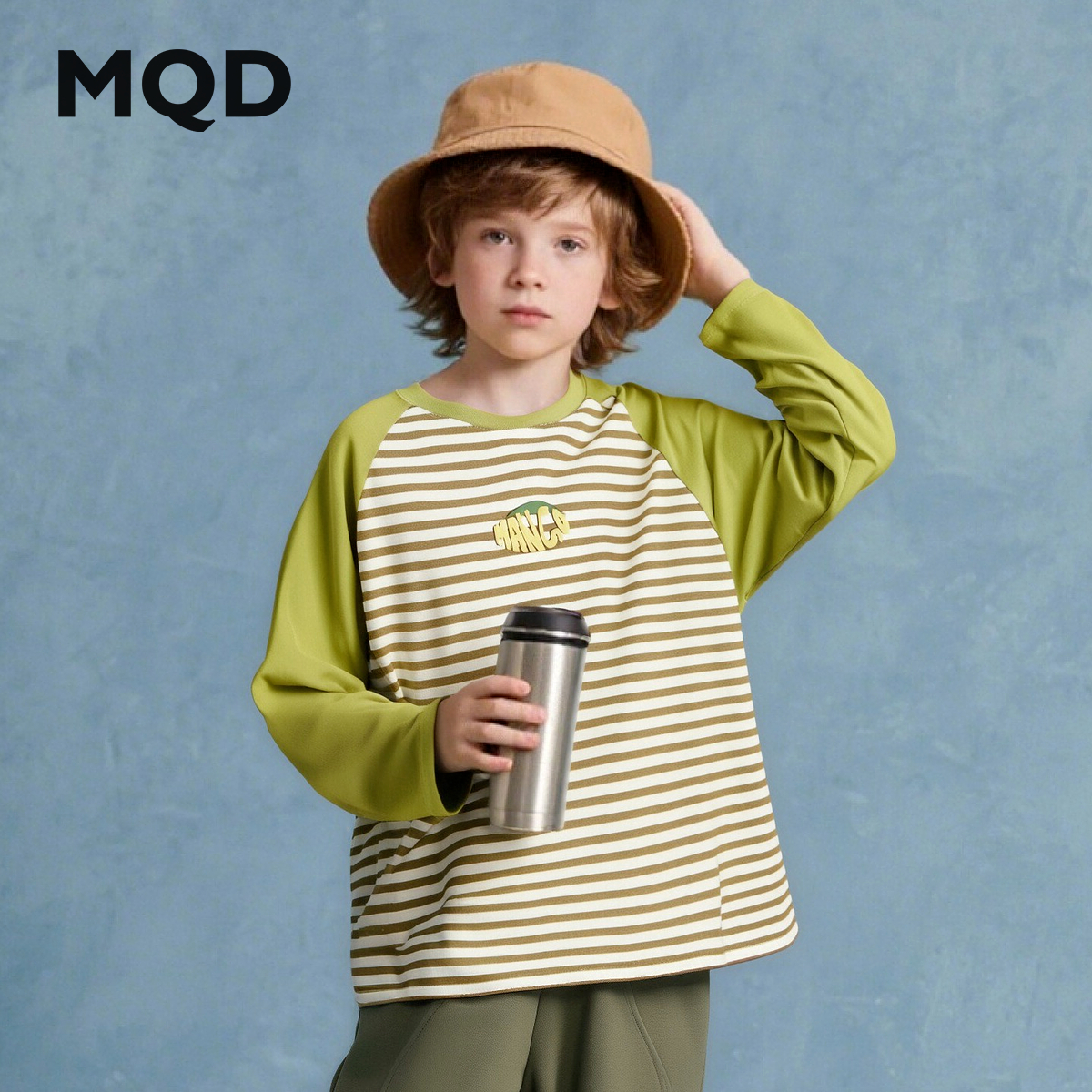 MQD童装男童25秋新款中大童街潮条纹撞色插肩袖长袖T恤内搭打底衫