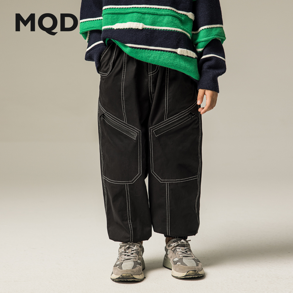 MQD童装男童纯棉缝线设计百搭春秋新款儿童中大童休闲束脚长裤子
