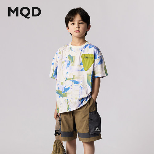 【吸湿速干】MQD童装男大童夏款儿童多巴胺潮流休闲宽松半短袖T恤