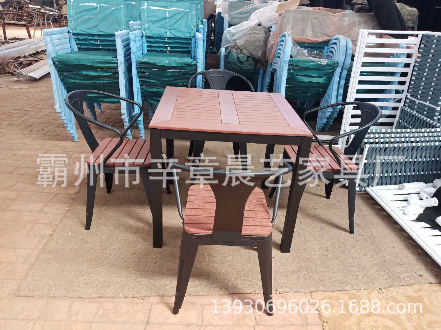 塑木户外桌椅 防水户外家具仿木餐桌椅 花园酒店休闲家具批发零售