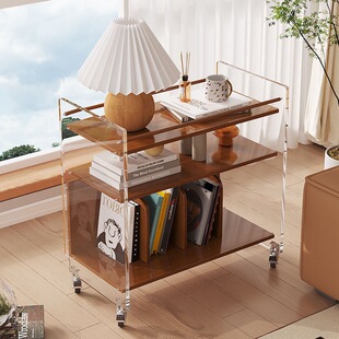 2026北欧简约实木收纳茶几家用置物架客厅小推车沙发边柜现代多层