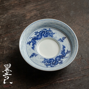 墨己 仿古胎高足壶承 仿元青花腾龙纹盖碗茶壶底托 茶道配件多用