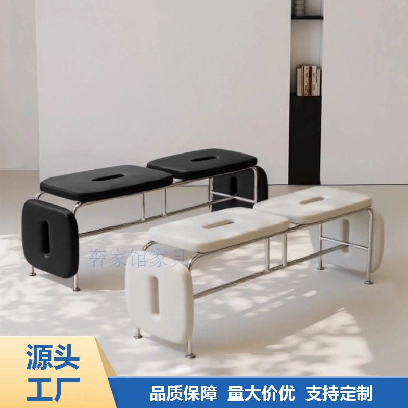 北欧设计师真皮纽扣长条凳