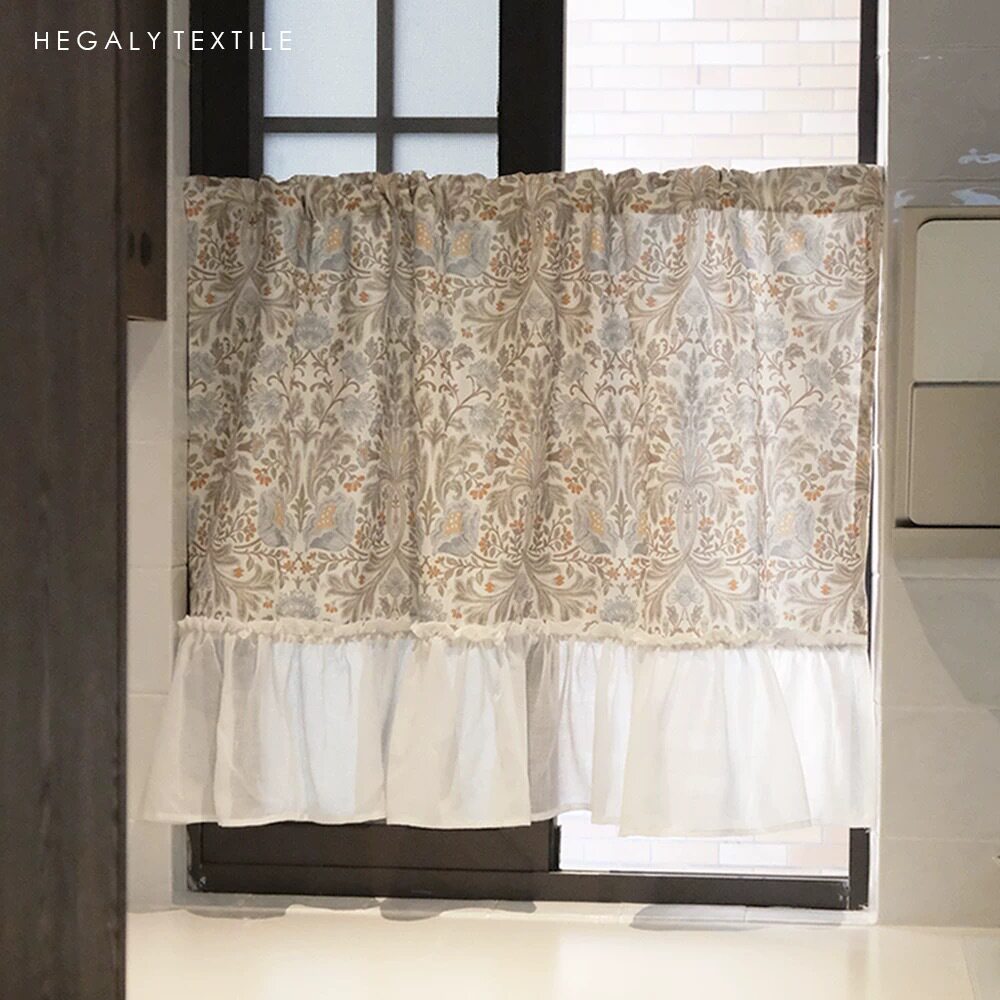 英伦小花窗帘布料田园风格竹节棉麻布料家居布艺