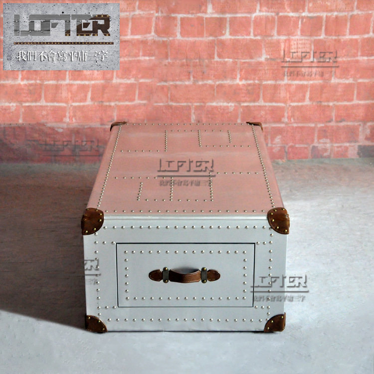 铝皮铆钉方形双抽茶几LOFT工业
