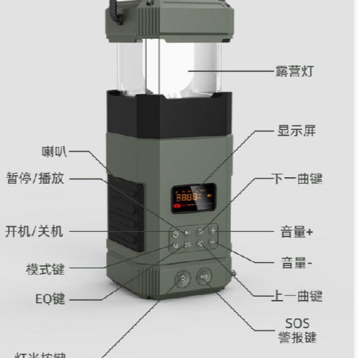 DF585露营灯自带手摇发电太阳能充电板收音机5000毫安电池手电筒