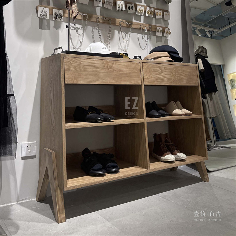 木质层架靠墙展示柜鞋货架复古陈列柜精品置物架六斗柜带储物