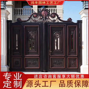 定制铁艺别墅庭院大门农村自建房入户门大铁门欧式花园门双开门