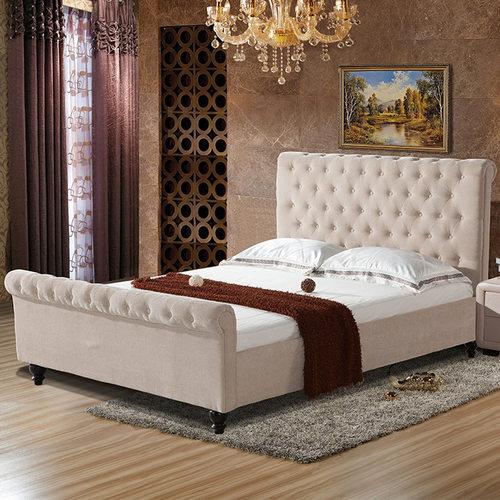 外贸工厂卧室家具床双人布艺床雪橇床queen size bed bedroom